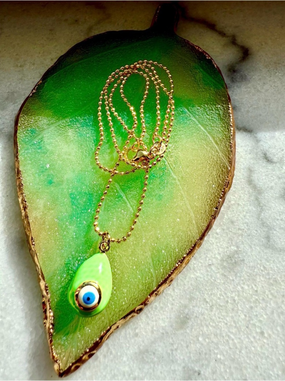 Green Evil Eye Necklace .925 sterling silver gold plated